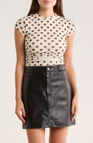 AFRM LOS ANGELES Lacey Cap Sleeve Ruched Mesh Top