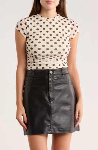 AFRM LOS ANGELES Lacey Cap Sleeve Ruched Mesh Top