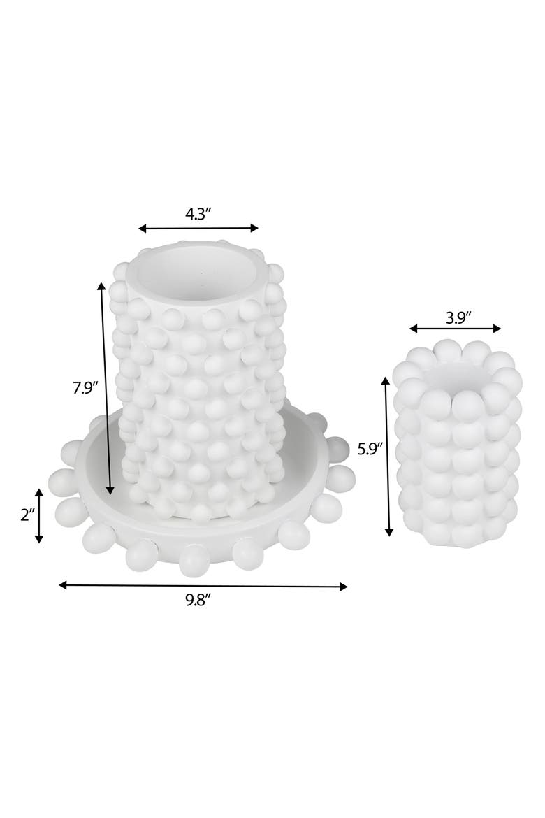 Petra Modern Minimalist Handmade Concrete Bubble Cylinder Vase Set with Decorative Tray, Alternate, color, White