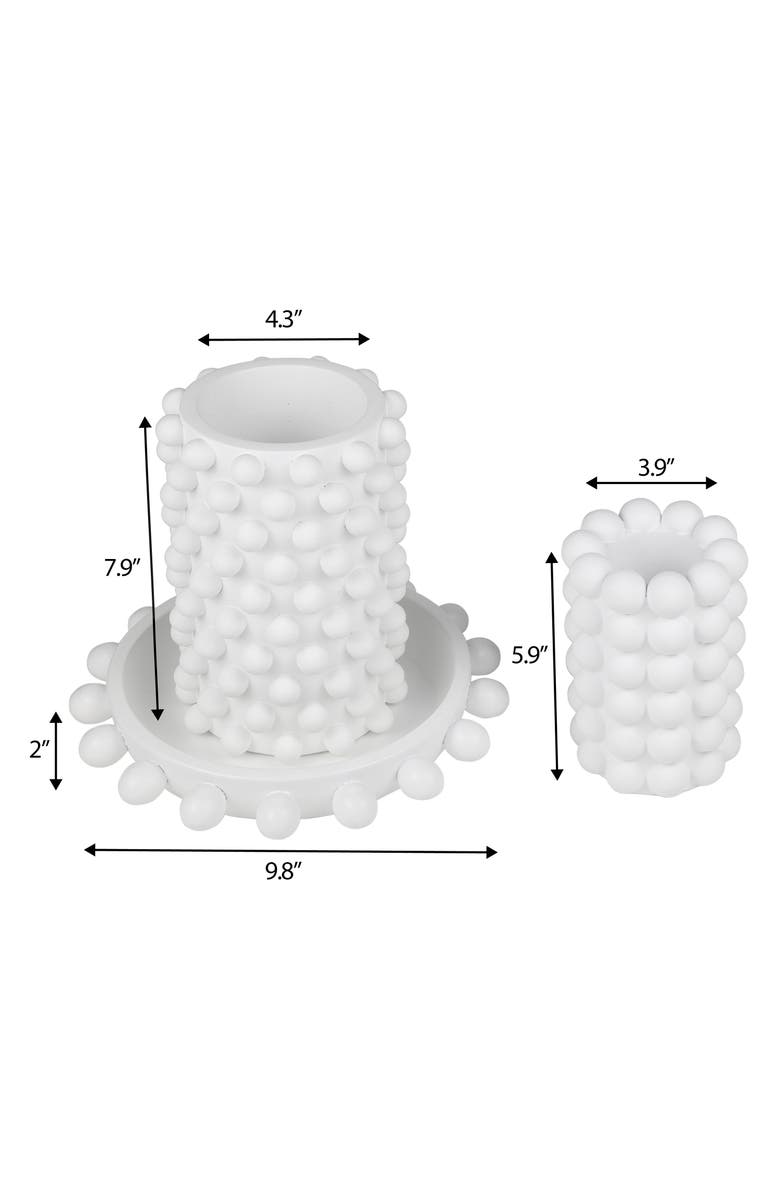 JONATHAN Y Petra Modern Minimalist Handmade Concrete Bubble Cylinder Vase Set with Decorative Tray, Alternate, color, White
