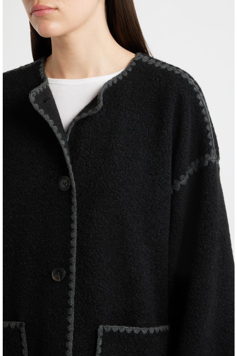 Embroidered Bouclé Coat with Scarf, Alternate, color, BLACK