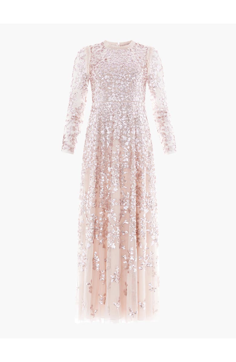 Needle & Thread Rosanna Lattice Round Neck Gown, Alternate, color, Oyster/Metallic