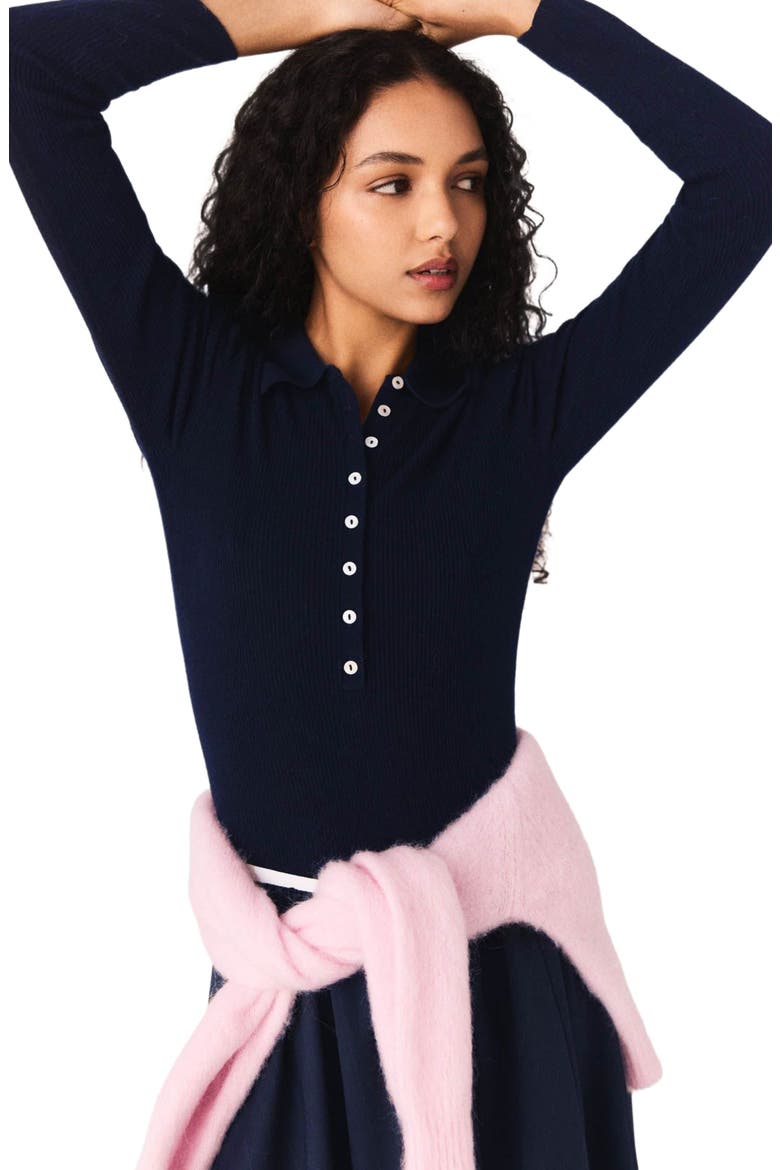 Polo collar ribbed sweater, Main, color, Navy