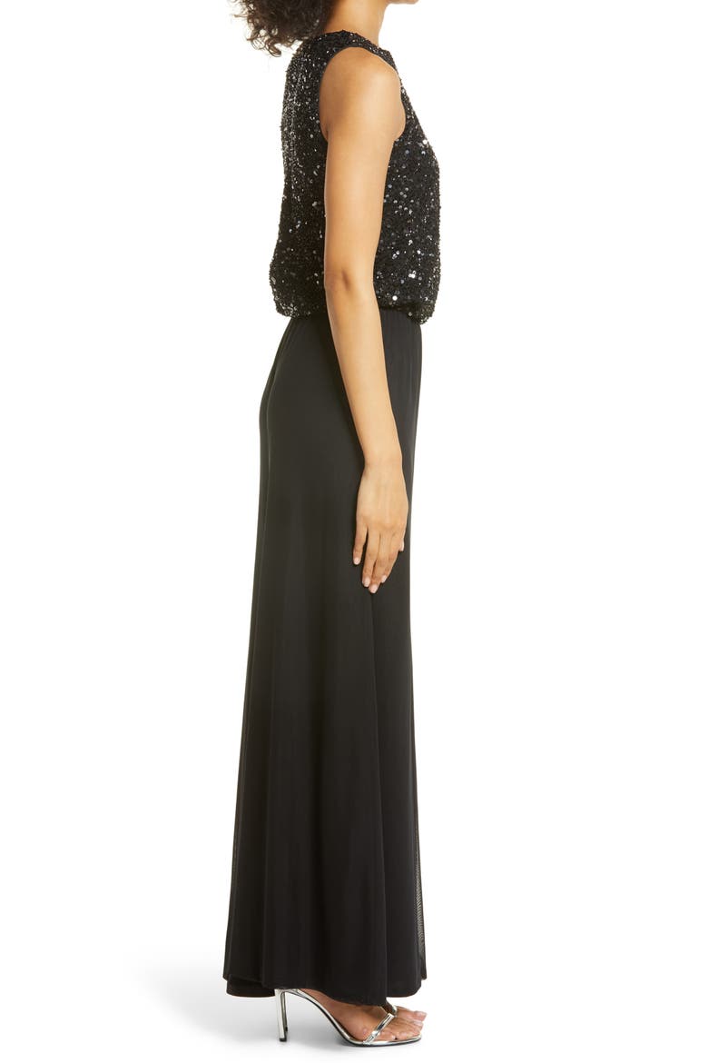 Sequin Wide Leg Jumpsuit, Alternate, color, BLACK
