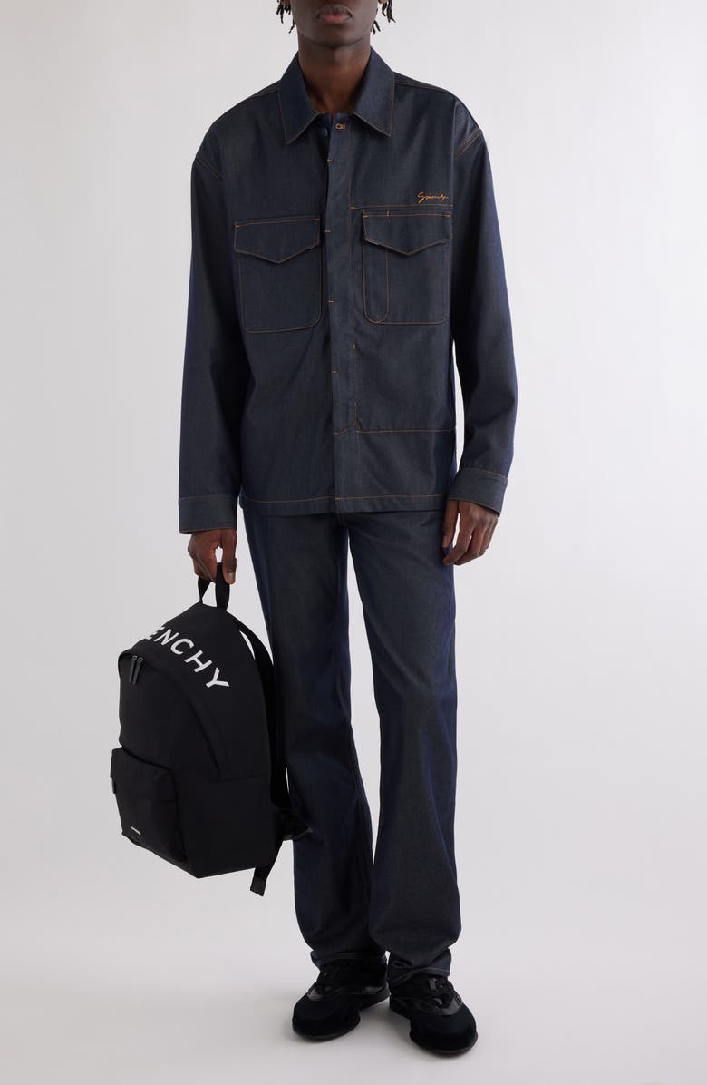 Givenchy Military Silk Blend Denim Overshirt, Alternate, color, Indigo Blue