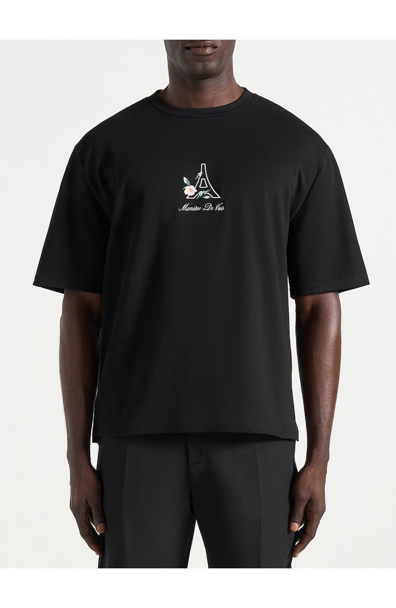 Manière De Voir TS008 Unisex Floral Eiffel Cotton T-Shirt, Alternate, color, Black