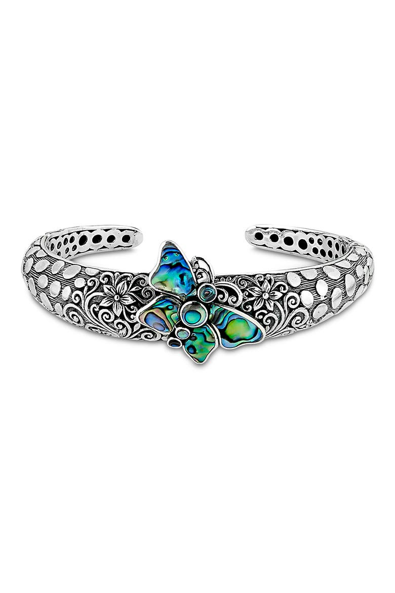 Abalone Butterfly Cuff Bracelet, Main, color, BLUE/ GREEN