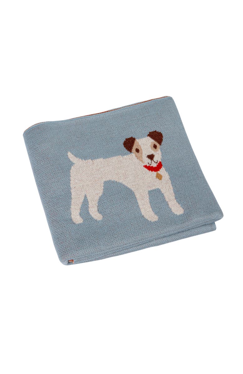 Storied Home Cotton Knit Baby Blanket with Dog Prints, Multicolor, Main, color, Blue