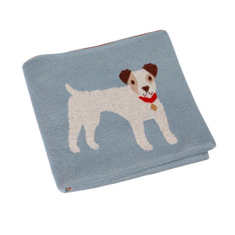 Cotton Knit Baby Blanket with Dog Prints, Multicolor