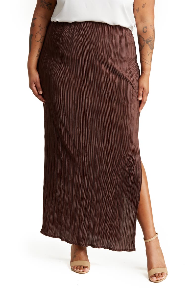 Plissé Maxi Skirt, Main, color, BROWN