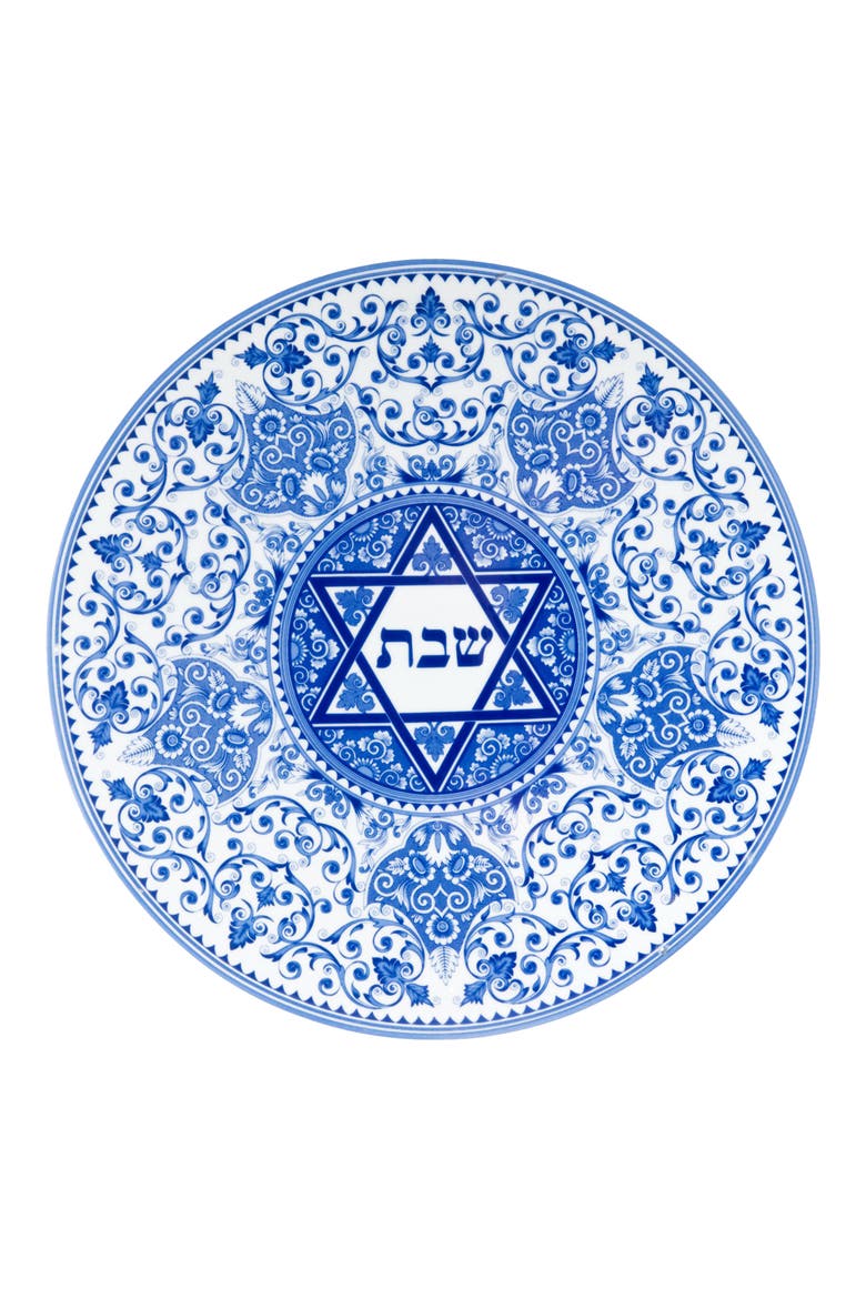 Judaica Round Porcelain Challah Tray, Main, color, BLUE