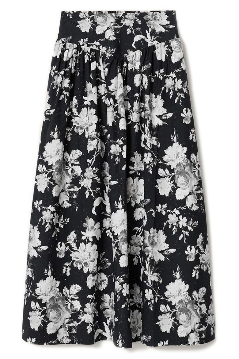 Levy Floral Print A-Line Skirt, Alternate, color, JARDINA MONO BLACK