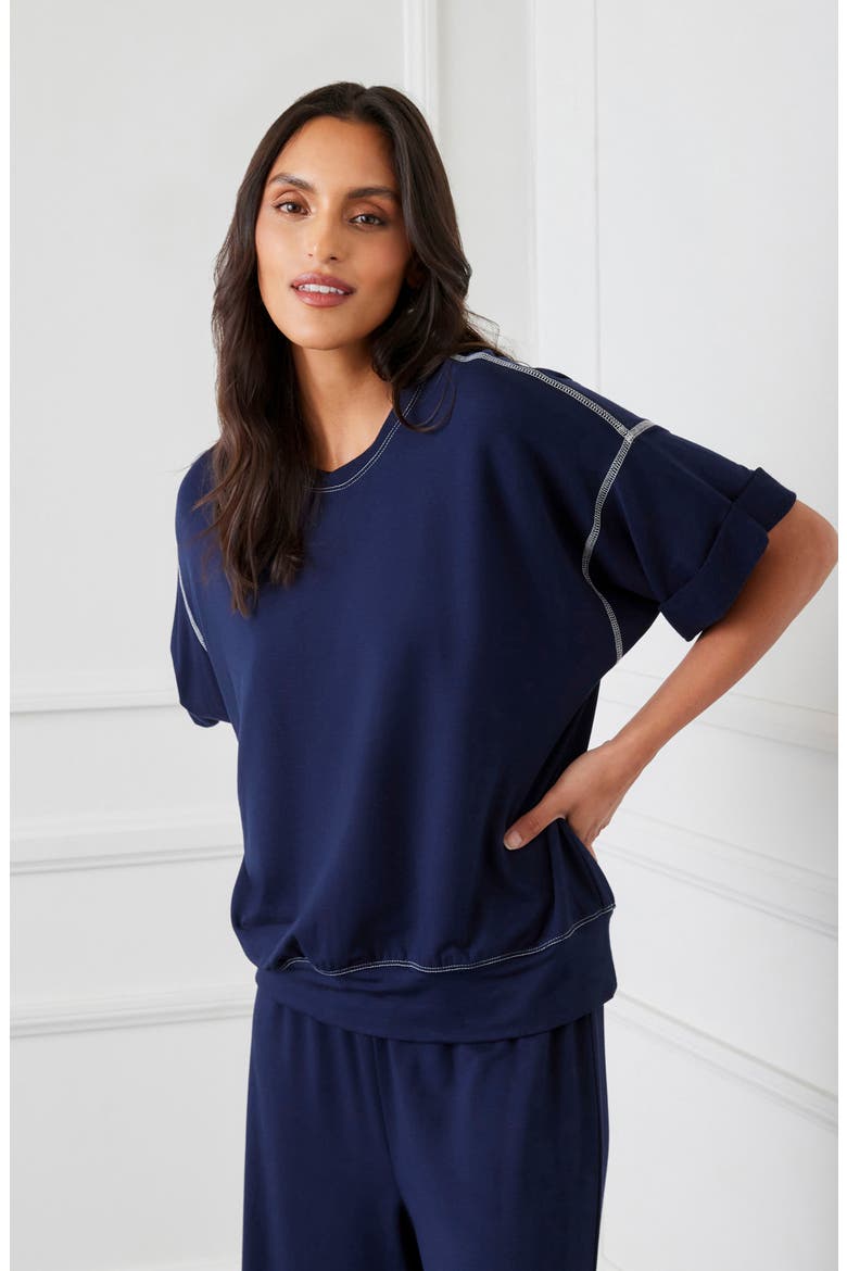 Cuffed Sleeve French Terry T-Shirt, Alternate, color, NAVY