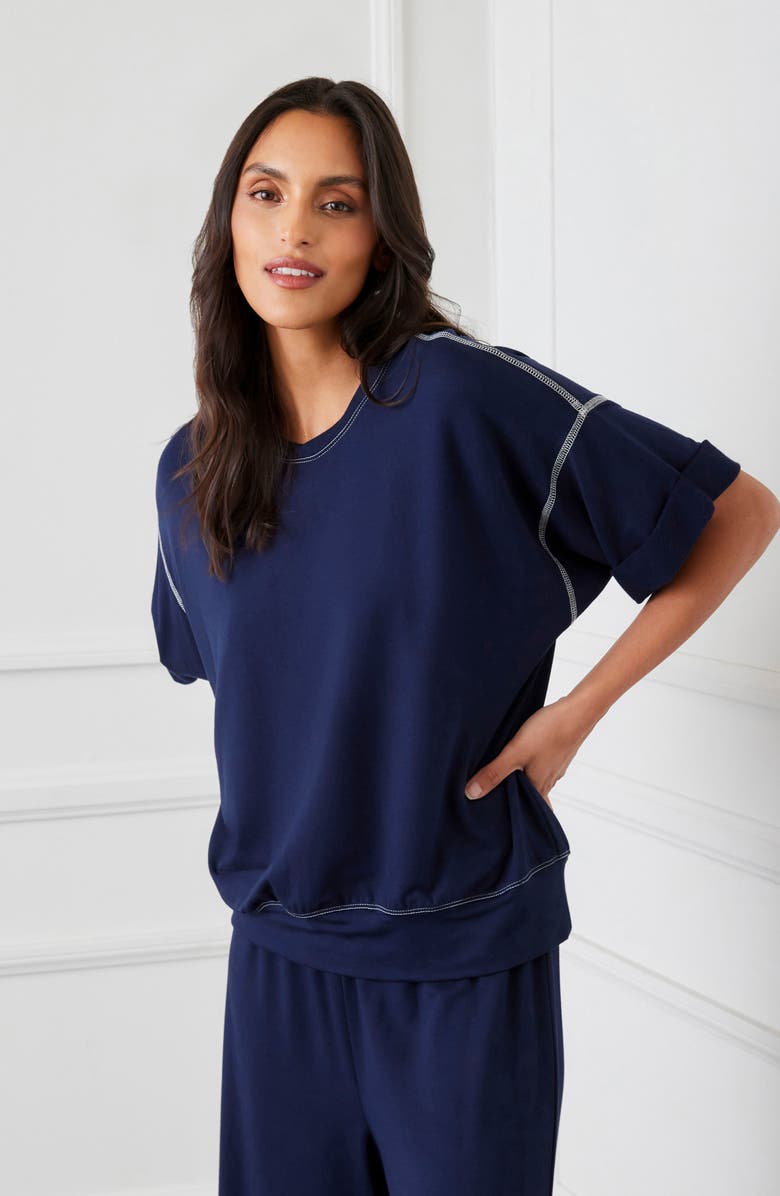 Karen Kane Cuffed Sleeve French Terry T-Shirt, Alternate, color,