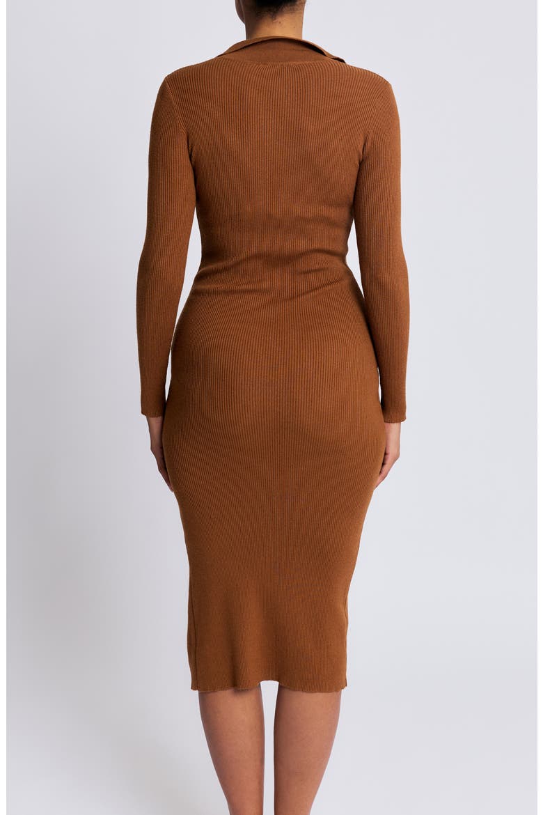Zoe Ribbed Collared Midi Dress, Alternate, color, RUST