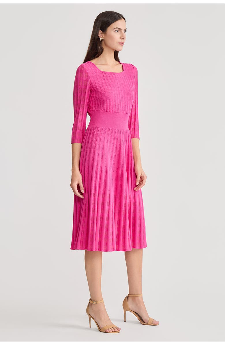 Ming Wang Linear Pointelle Tonal Knit Fit-N-Flare Midi Dress, Alternate, color, Carmine Rose