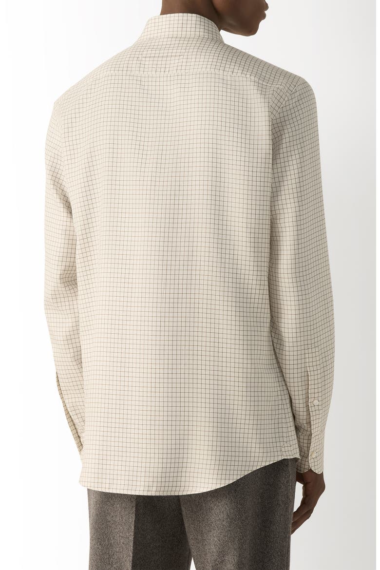 Regular Fit Checked Silk Shirt, Alternate, color, OFF WHITE AND DARK OLIVE GREEN
