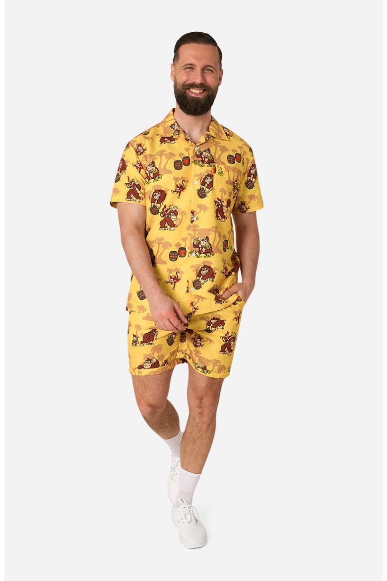 Donkey Kong Graphic Button-Up Shirt & Shorts Set, Alternate, color, YELLOW