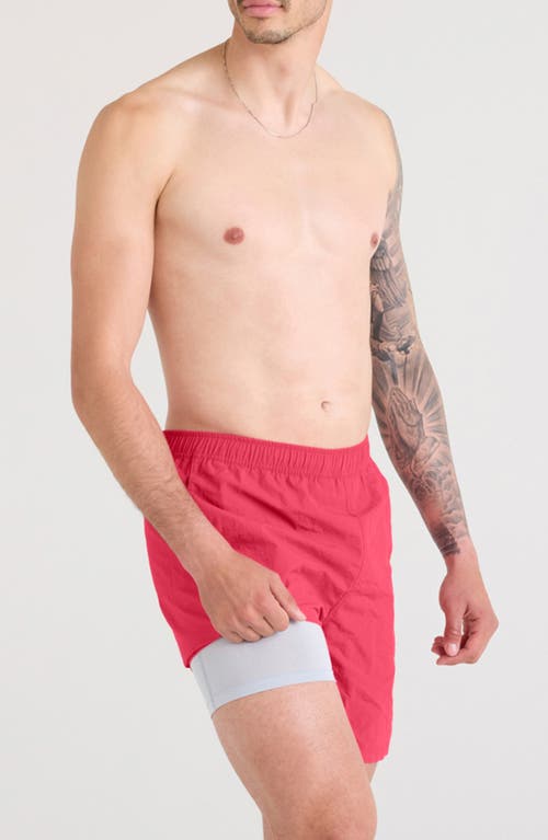 Saxx Go Coastal 2-in-1 Volley 7-inch Swim Trunks In Raspberry