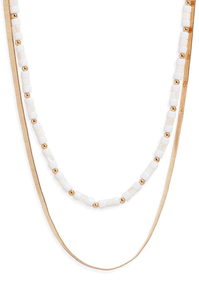 Nordstrom Set of 2 Beaded & Snake Chain Necklaces, Main, color, White- Gold