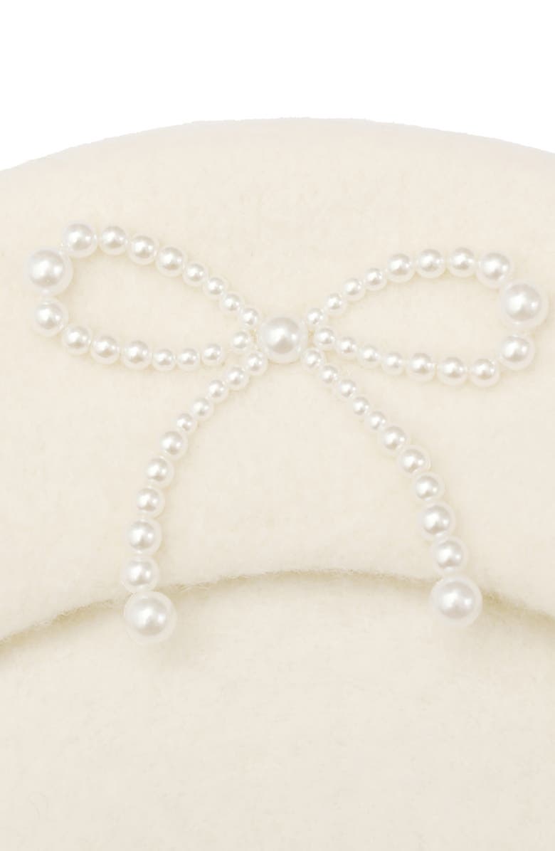 Kate Spade New York Faux Pearl Bow Beret, Alternate, color, Cream