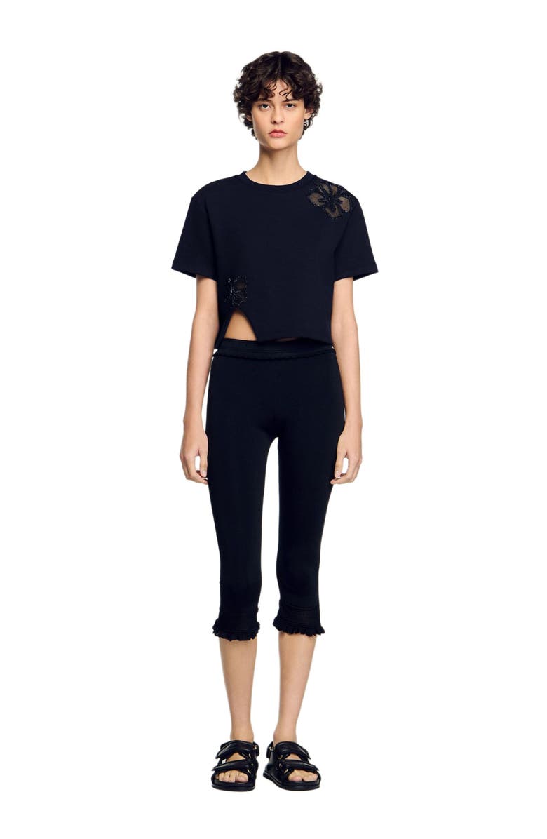 SANDRO Floral embroidery T-shirt, Main, color, 