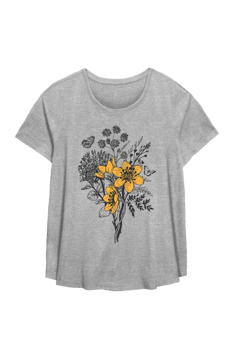 Lost Gods Women's Lost Gods Yellow Flower Sketch  Graphic T-Shirt, Main, color, Heather Gray