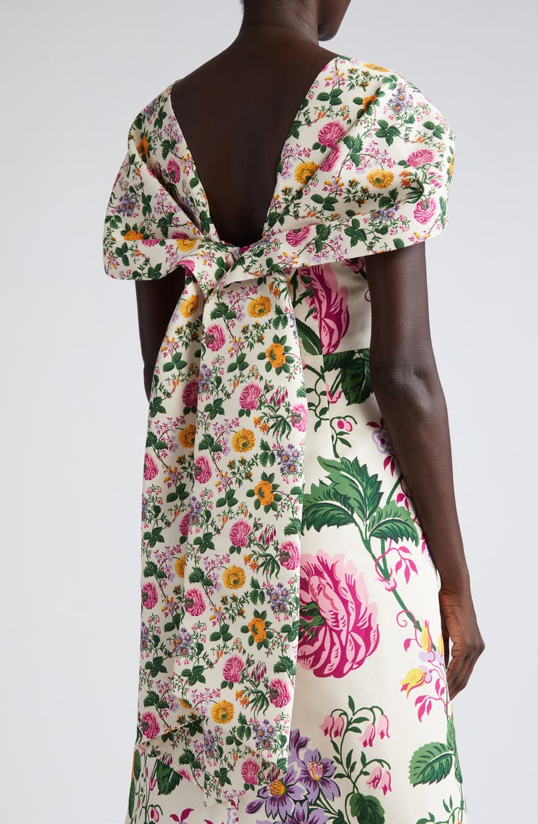 Carolina Herrera Mixed Floral Draped Short Sleeve Dress, Alternate, color,