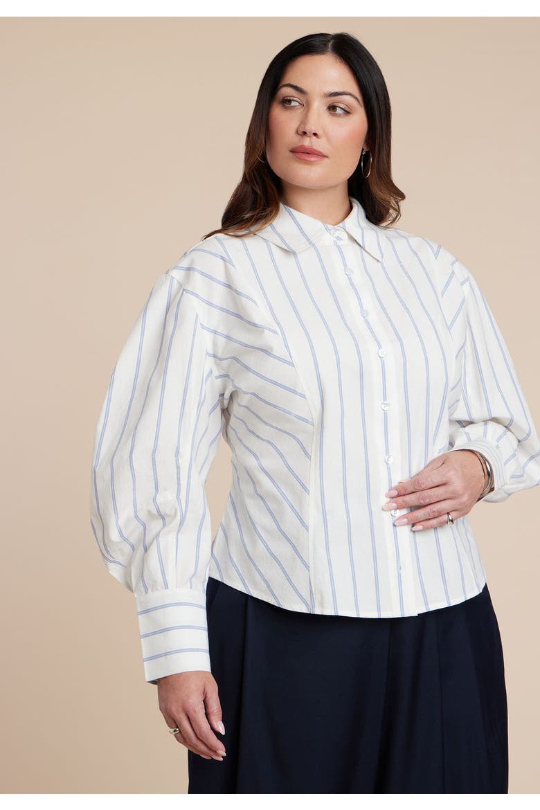 Oversized Sleeve Top, Alternate, color, BLUE PINSTRIPE