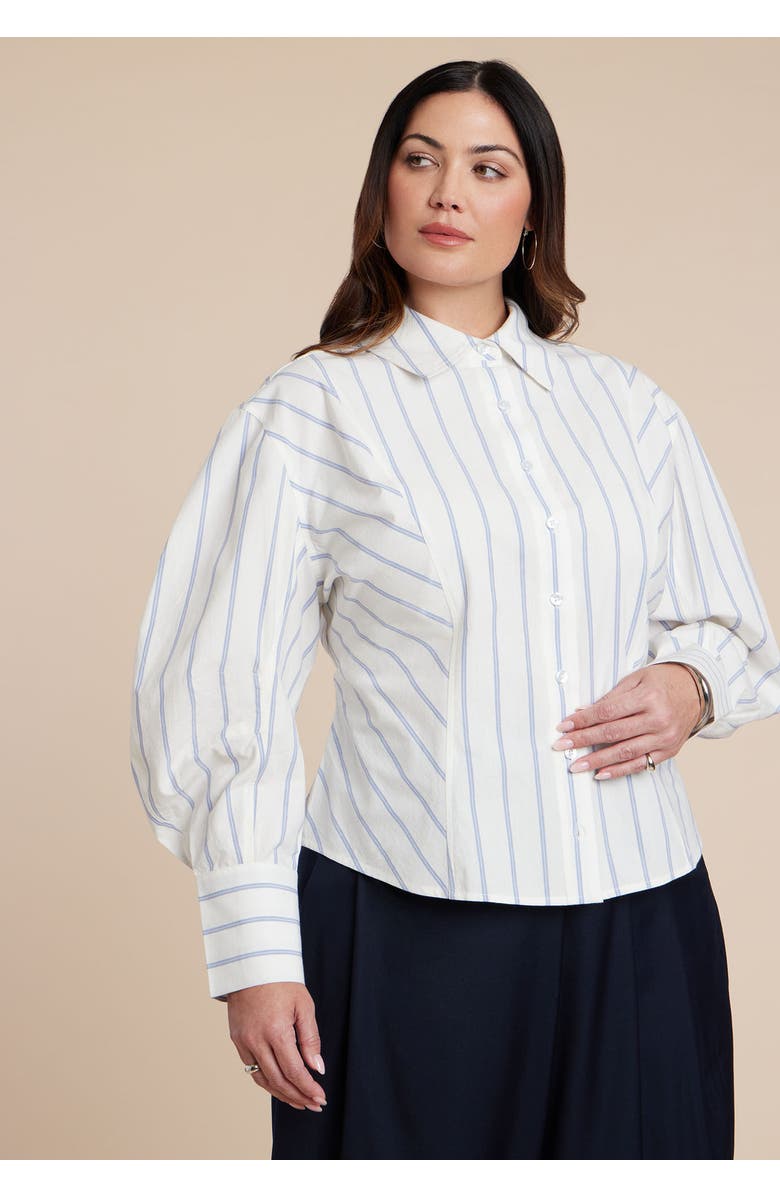 ELOQUII Oversized Sleeve Top, Alternate, color, Blue Pinstripe
