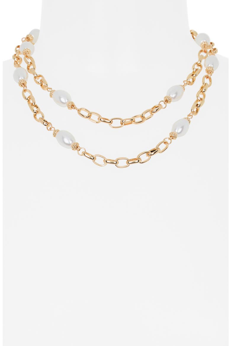 Faux Pearl Station Chain Layered Necklace, Alternate, color, WHITE- GOLD