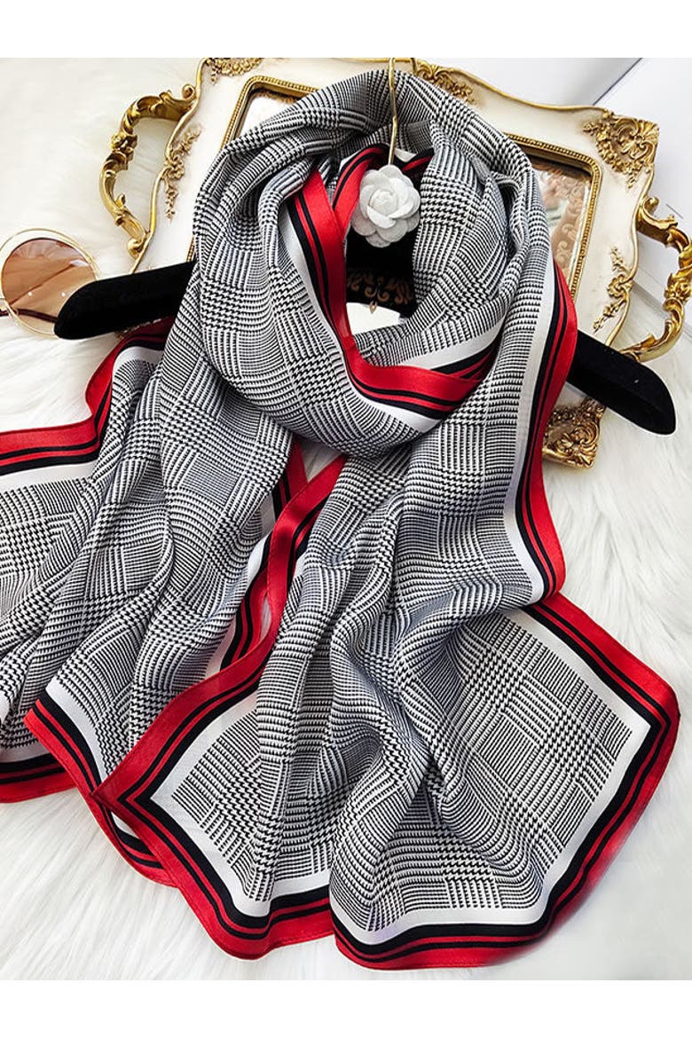 Mulberry Silk Printed Long Rectangle Shawl Scarf, Main, color, Red