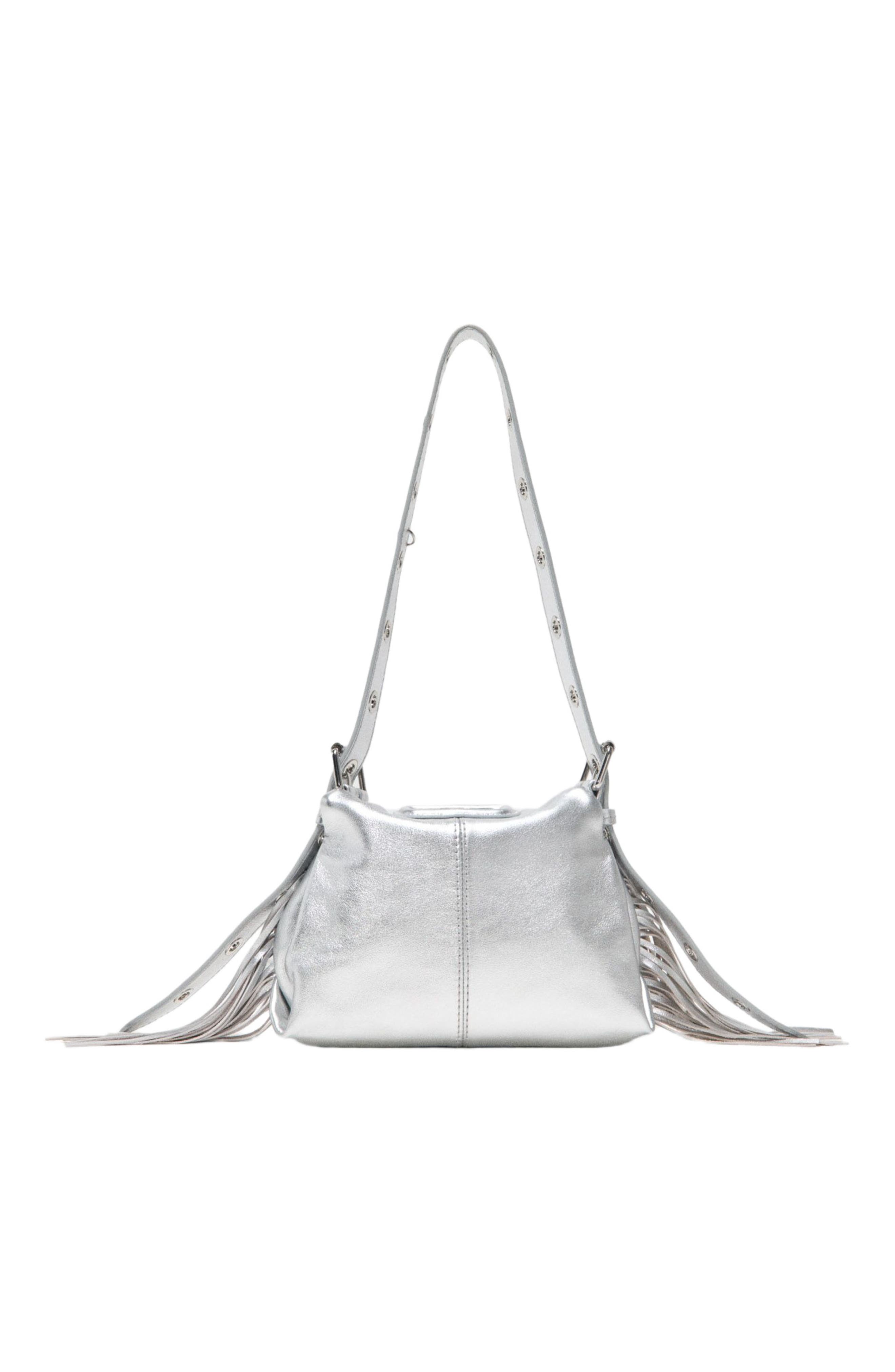 maje Miss M mini metallic leather bag, Alternate, color, Silver