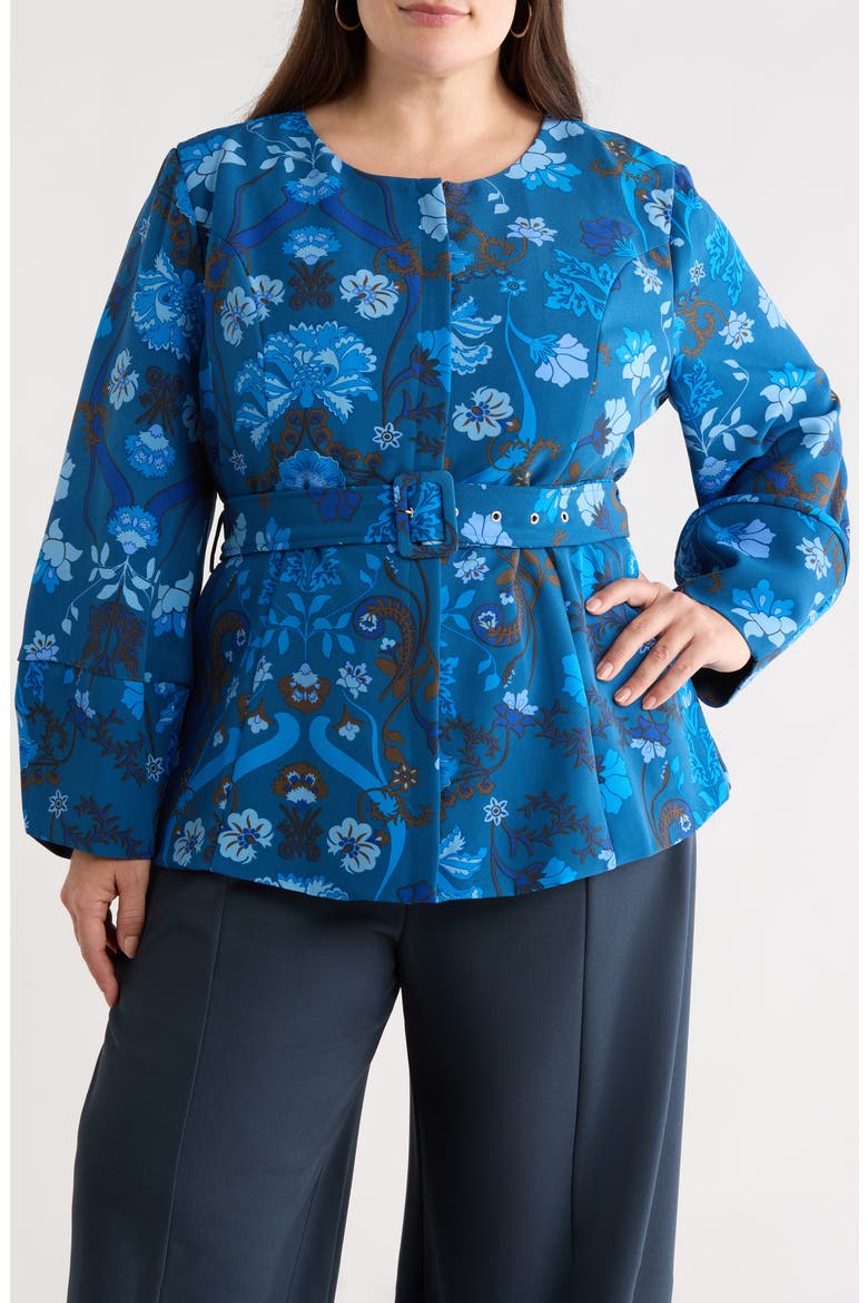 Palmate Floral Lutie Jacket, Main, color, TEAL-BLUE