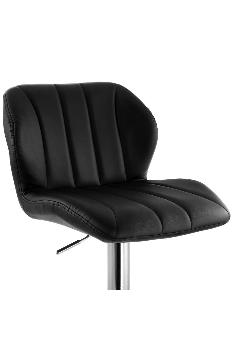 2 Piece Adjustable Striped Faux Leather Tufted Bar Stool, Alternate, color, Black