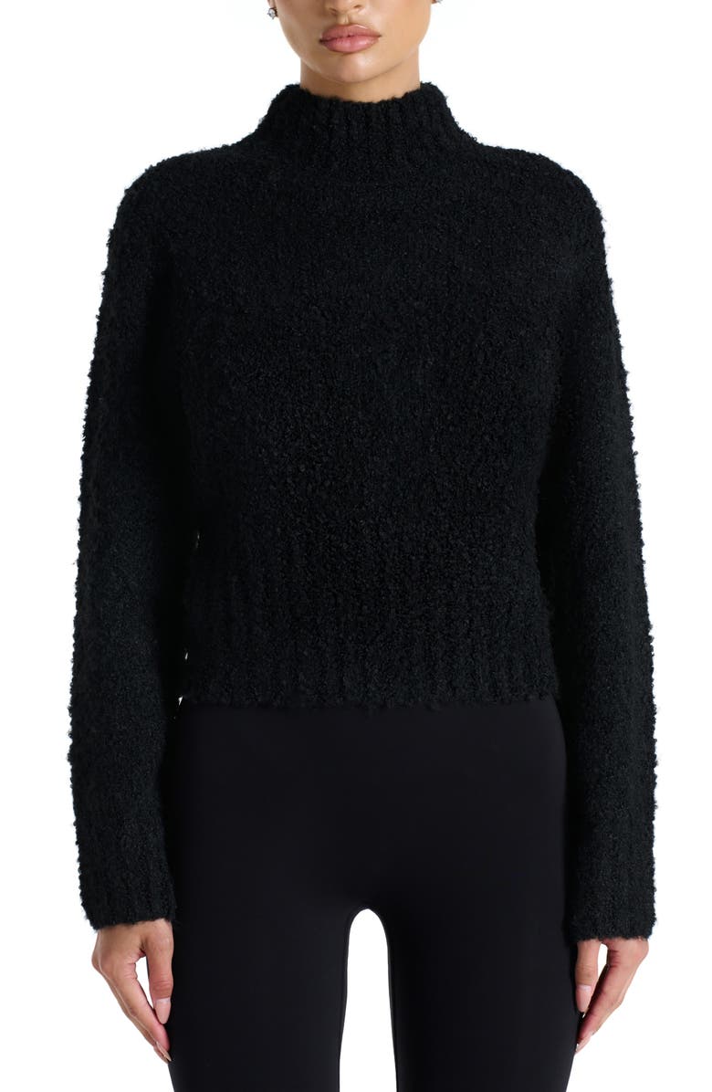 Naked Wardrobe Turtleneck Bouclé Sweater, Main, color, Black