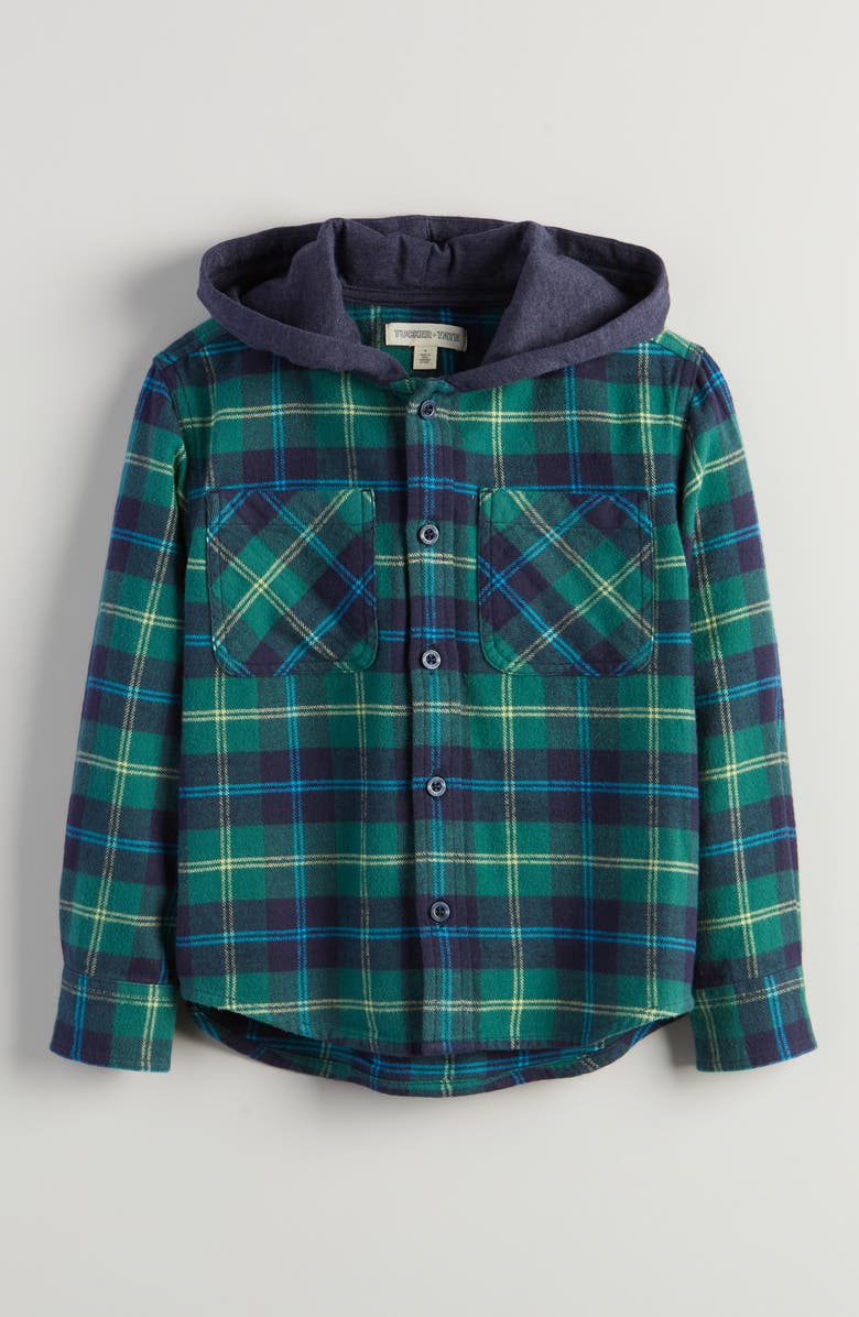 Tucker + Tate Kids
 Hooded Flannel Shirt, Main, color, Green Jasper Jose Plaid