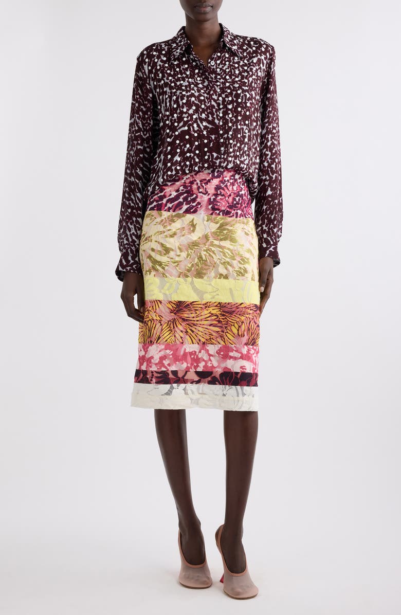 Dries Van Noten Chowy Mixed Print Button-Up Shirt, Alternate, color, Burgundy