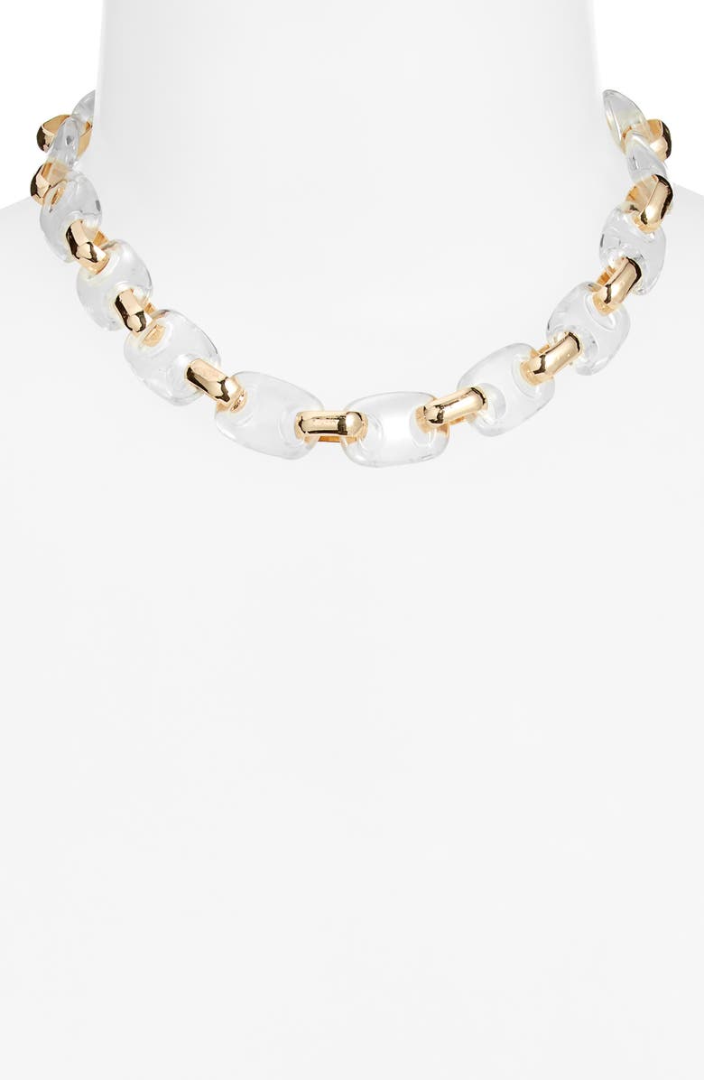 Open Edit Mariner Resin Link Collar Necklace, Alternate, color, Clear- Gold