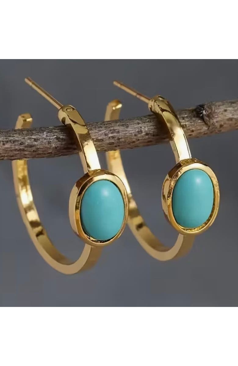 Erin McDermott Jewelry Turquoise Oval Mini Hoops, Alternate, color, Blue-Green