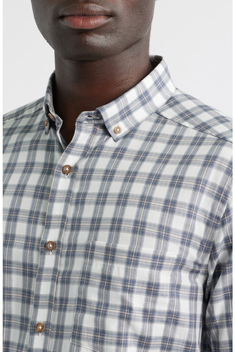 Plaid Heathered Cotton Button-Up Shirt, Alternate, color, NAVY/ TAN SHADOW GRID