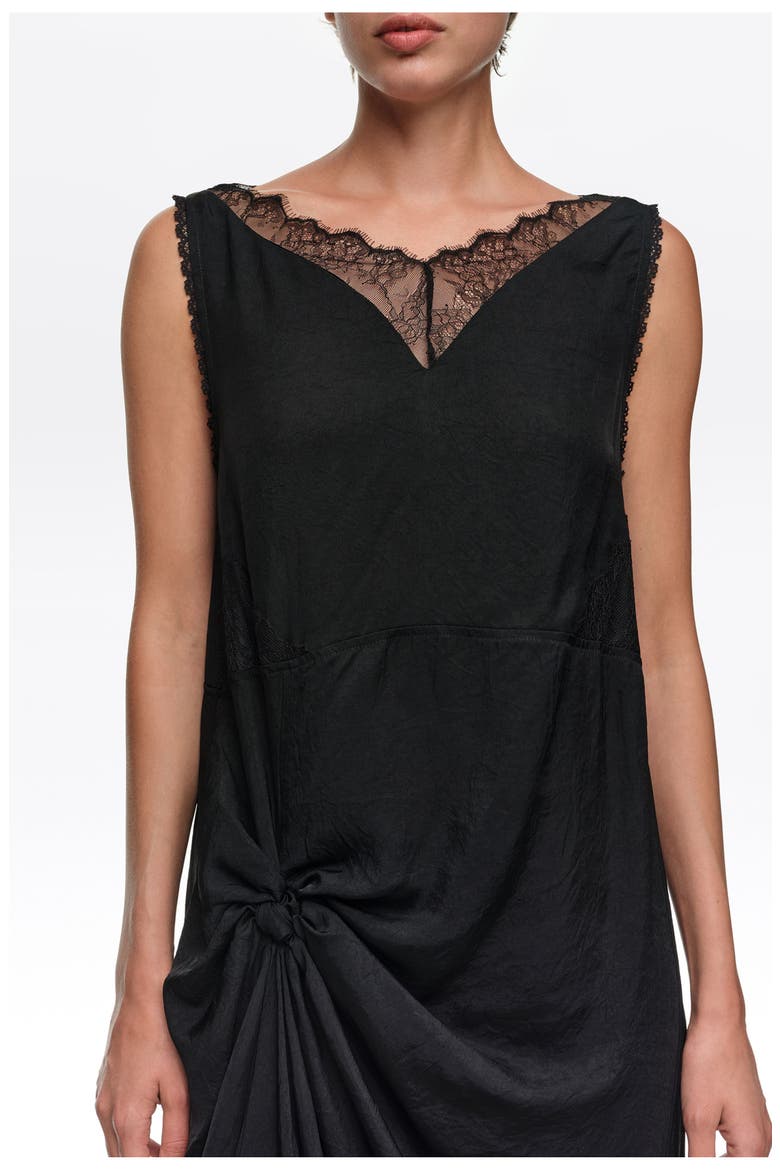 Lace Knot Midi Dress, Alternate, color, BLACK