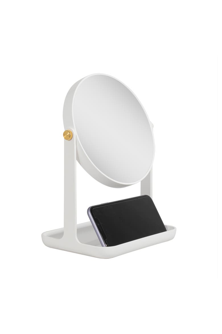 Back-to-School Makeup Mirror with Accessory Tray & Phone Holder, Alternate, color, White