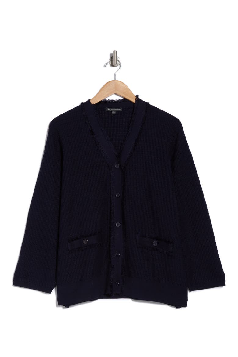 V-Neck Fringe Cardigan, Alternate, color, BLUE MOON