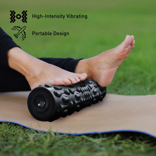 Pursonic Muscle Relief Bundle Vibrating Foam Roller & Neck And Shoulder Stretcher In Black