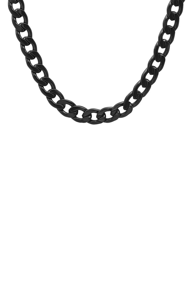 HMY JEWELRY Men's Black IP Stainless Steel 24" Curb Chain Necklace, Alternate, color, Metallic