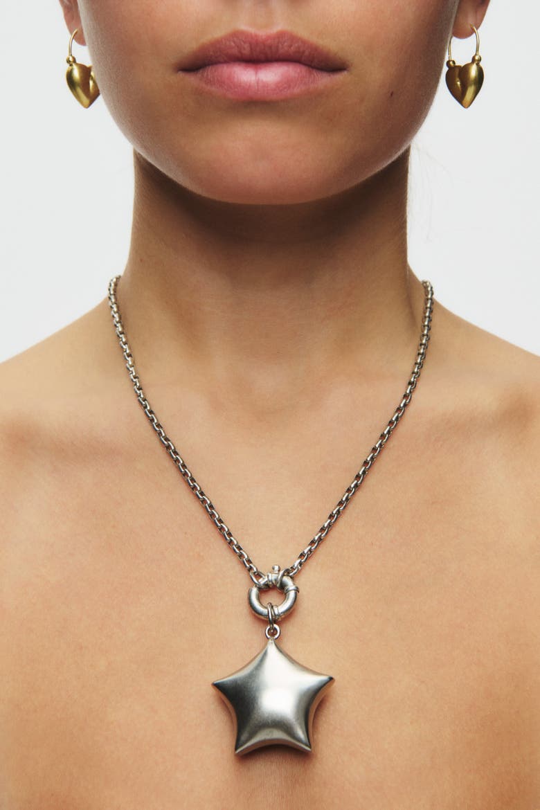 Puffed Star Necklace, Alternate, color, Silver