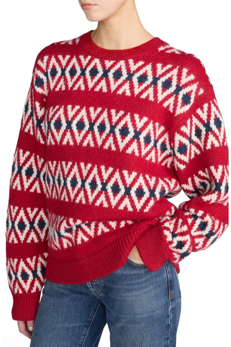 The Oversize Baby Alpaca Wool Sweater, Alternate, color, CURRANT FAIRISLE
