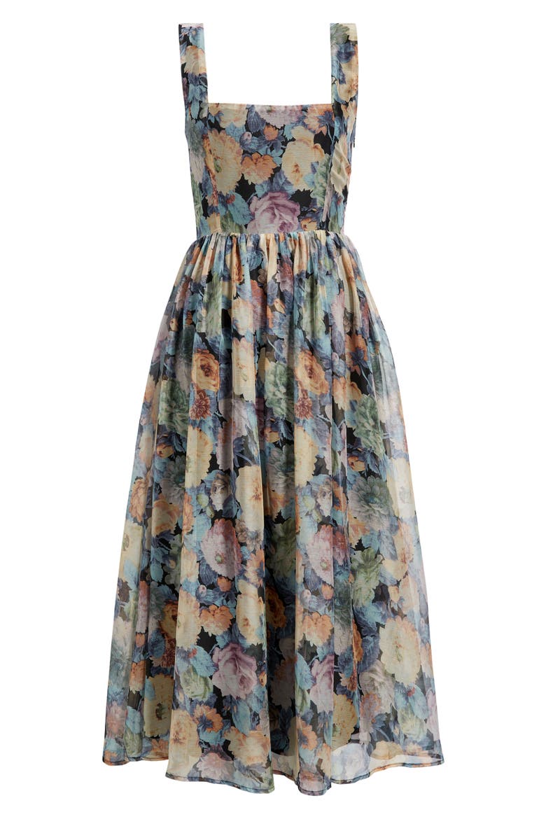 Logan Floral Square Neck Midi Dress, Alternate, color, GREY MULTI