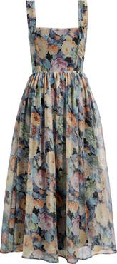 Lulus Logan Floral Square Neck Midi Dress